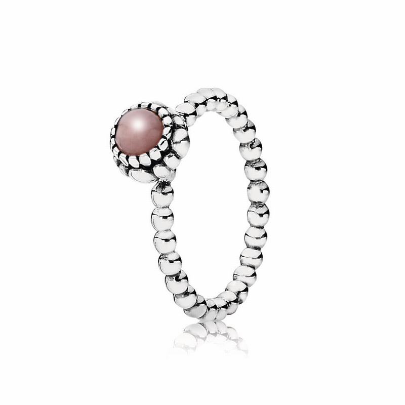 Pandora Birthday Blooms Stackable Ring October - Sterling Silver/Pink/Opal - Canada | VU5605YO